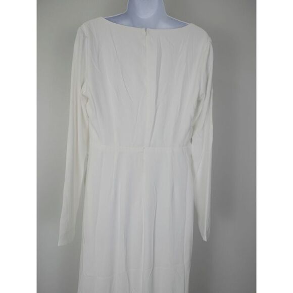 Lulu’s White Long Sleeve Maxi Dress | L | V-Neck | Mesh Insert | Formal Gown - Picture 7 of 13